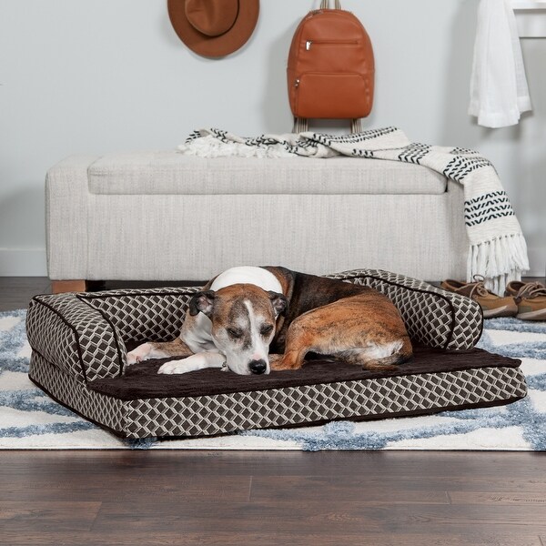 FurHaven Pet Bed Plush D cor Comfy Couch Cooling Gel Top Sofa